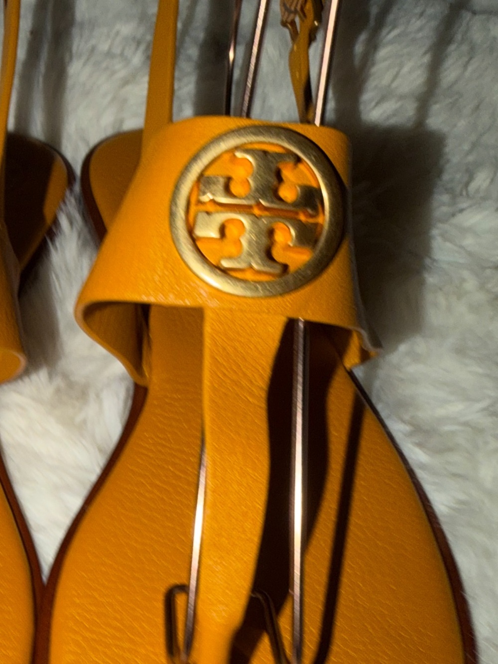Tory Burch Mustard Leather Logo Thong Sandals - Picture 2 of 9